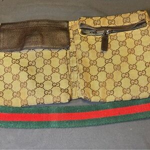 Gucci Brown Monogram Canvas Waist Bag with Green-Red Web Accent